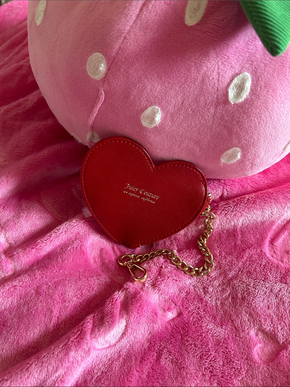 Juicy Couture Red Heart Coin Pouch with Gold Chain Strap
